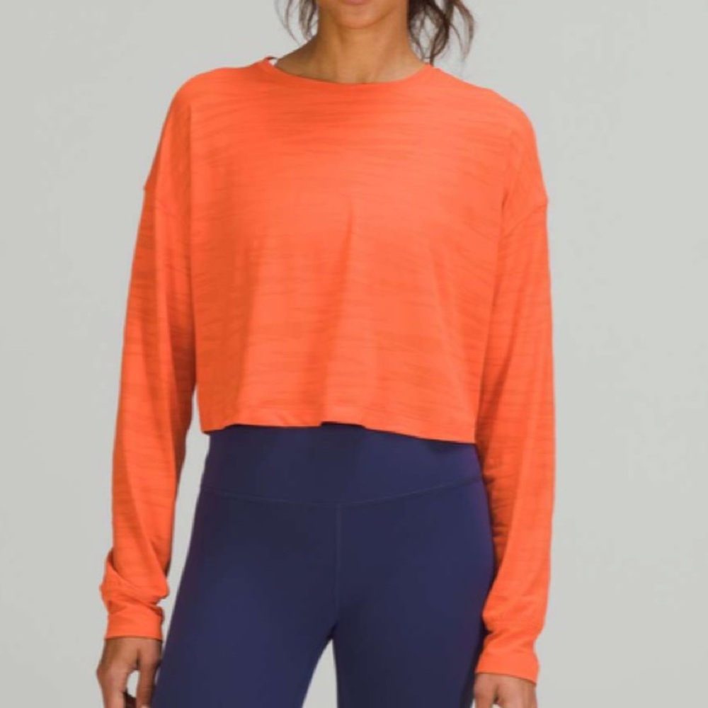 lululemon Muscle Love Tiger Mesh Long Sleeve Crop Tee Warm Coral